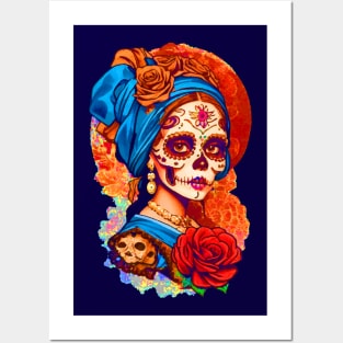 Sugar Skull Halloween. Girl with a Pearl Earring Posters and Art